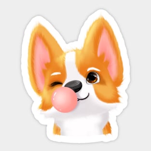 Corgi puppy with gum, cartoon corgi dog, puppy corgi funny Sticker